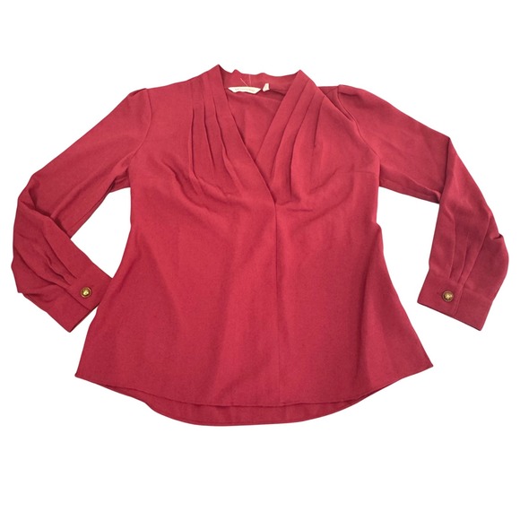 Soft Surroundings Tops - Soft‎ Surroundings Blouse Women PXS Pleated V-Neck Work Office Professional Red